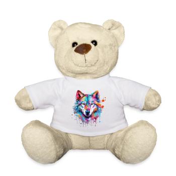 Wolf Wolf's Head Nature Wilderness Watercolor Colorful Art - Teddy Bear - white - Front
