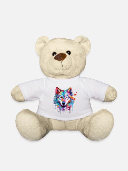 Wolf Wolfskopf Natur Wildnis Aquarell Bunt Kunst - Teddy - Weiß