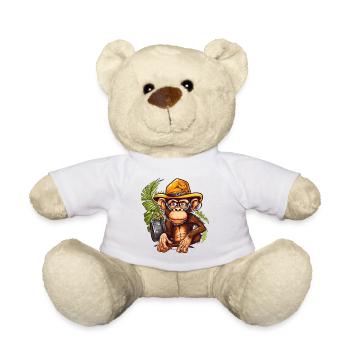 Abenteueraffe mit Safarihut und Rucksack - Teddy - Weiß - Vorne