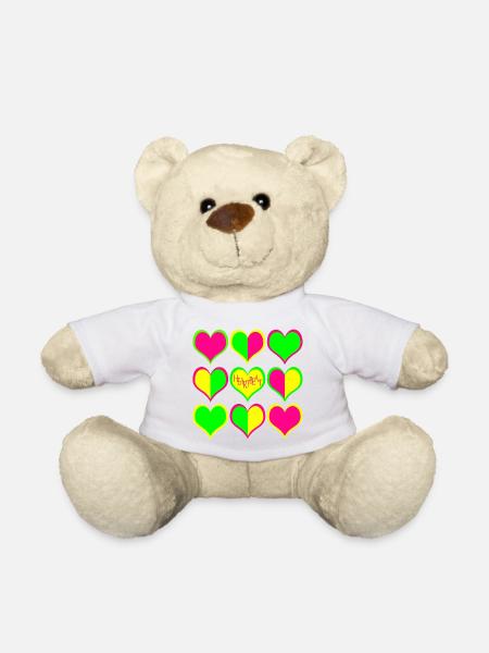 Neon Herzen Muster HeartBeat - Teddy - Weiß