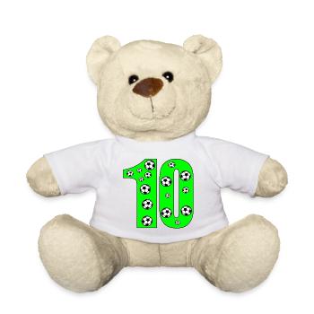Zahl 10 - Zehn - Fussball - 10. Kindergeburtstag - Teddy - Weiß - Vorne