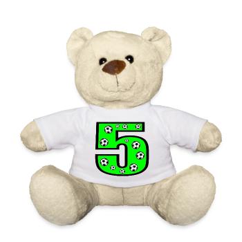 5ème fête d’anniversaire des enfants - Football pour enfants - Numéro CINQ - Nounours - blanc - Devant