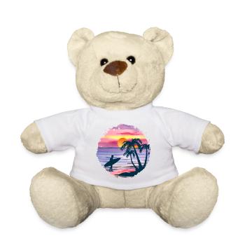 Summer Sunset Beach Watercolor - Teddy Bear - white - Front