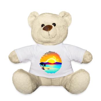 Summer Sunset Beach Watercolor - Teddy Bear - white - Front