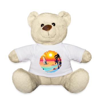 Summer Sunset Beach Watercolor - Teddy Bear - white - Front