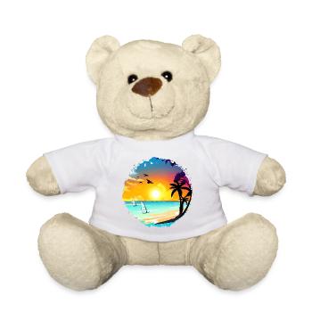 Summer Sunset Beach Watercolor - Teddy Bear - white - Front