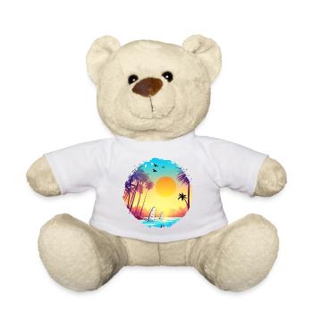 Summer Sunset Beach Watercolor - Teddy Bear - white - Front
