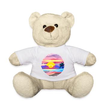 Summer Sunset Beach Watercolor - Teddy Bear - white - Front