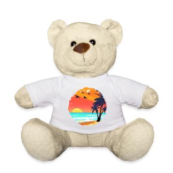 Summer Sunset Beach Watercolor - Teddy Bear - white - Front