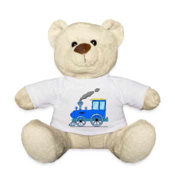 Children's train railway blue - Teddy Bear - white - Front