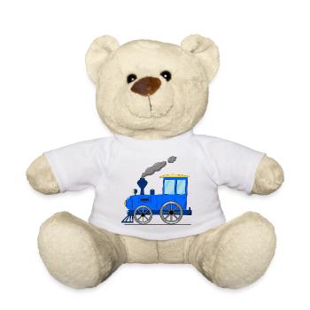 Children's train railway blue - Teddy Bear - white - Front