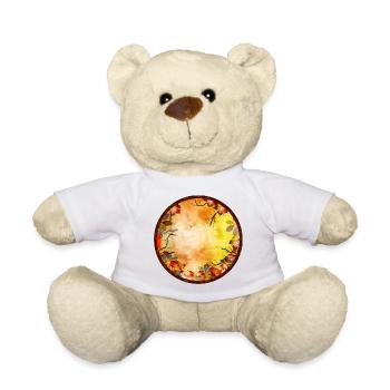 leuchtend bunter Herbst Rahmen mit Herbst Laub - Teddy - Weiß - Vorne