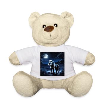 Blauer Mondlöwe in Nachtwald - Teddy - Weiß - Vorne