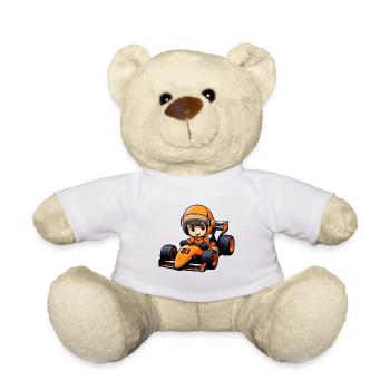 Rennfahrer im orangefarbenen Auto - 81 - Formelauto - Teddy - Weiß - Vorne