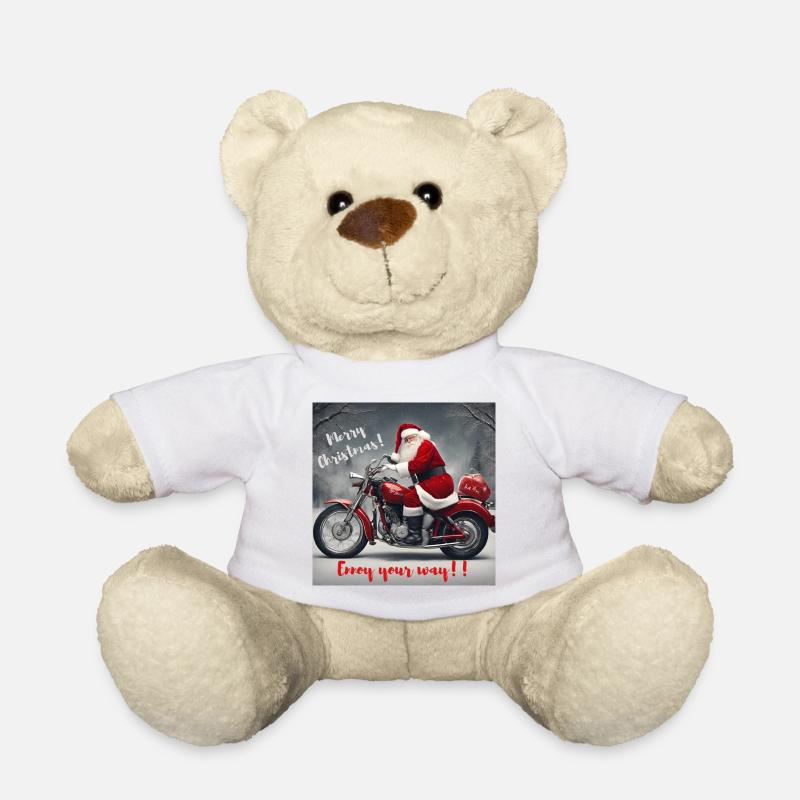 Der Weihnachtsmann auf dem Motorrad - Teddy - Weiß