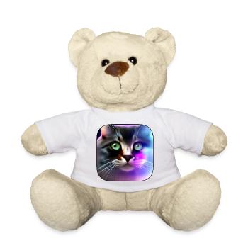 Neon Cat Color Play Portrait - Teddy Bear - white - Front