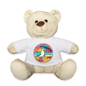 Bunte Pop Art Möwe Gummistiefel und Regenschirm - Teddy - Weiß - Vorne