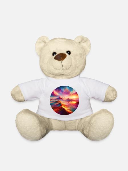 Bunte Landschaft mit Bergen und Himmel - Teddy - Weiß