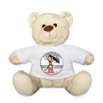 Giraffe in rubber boots with umbrella on the beach - Teddy Bear - white - Front