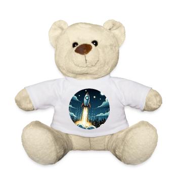 Cartoon rocket launches into space - Teddy Bear - white - Front
