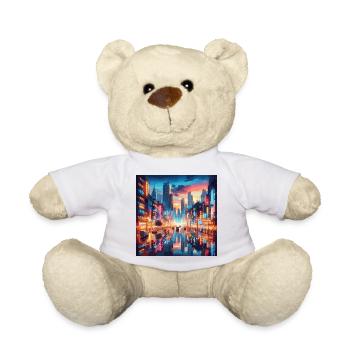 Neo Tokyo la nuit, métropole, Japon, grande ville - Nounours - blanc - Devant