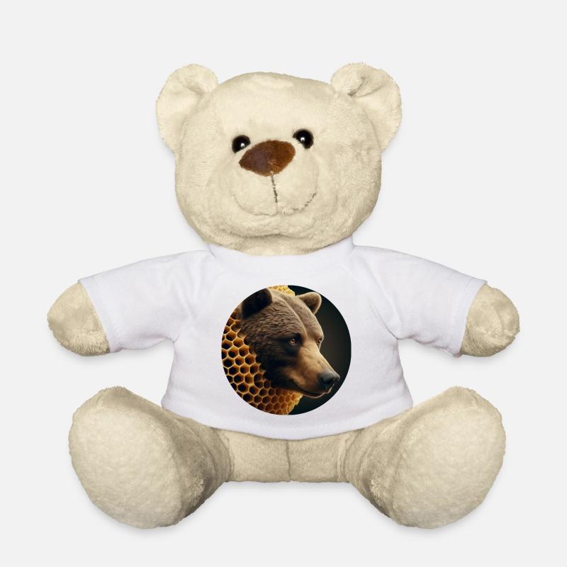 Brown Bear in Bee Honeycomb - Teddy Bear - white