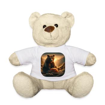 Brown bear sitting with bees honeycomb in nature - Teddy Bear - white - Front