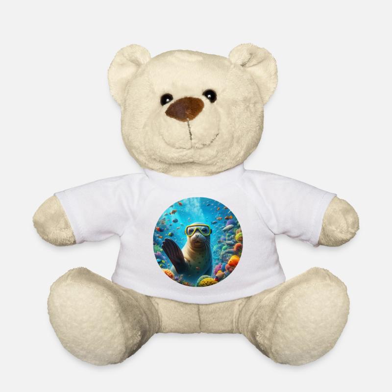 Robe unter Wasser mit einer Taucherbrille winkt - Teddy - Weiß