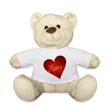 bright red heart with gold-coloured inscription - Teddy Bear - white - Front