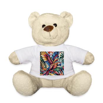 Bunter tropischer Papagei im Blütenparadies - Teddy - Weiß - Vorne