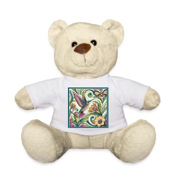 Floraler Kolibri bunte Blumen Art Nouveau - Teddy - Weiß - Vorne