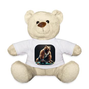 Bär mit Hanteln Fitness Sport - Teddy - Weiß - Vorne