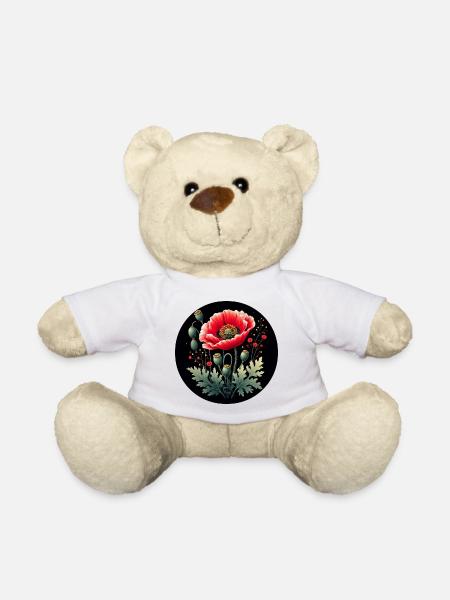 Blumenmotiv Mohnblume Schwarzer Hintergrund - Teddy - Weiß