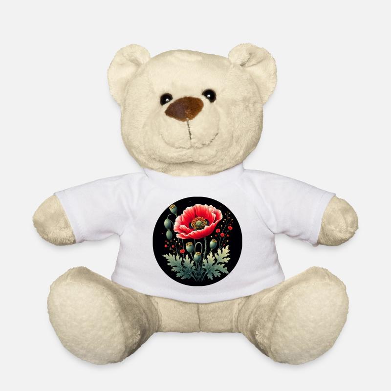 Blumenmotiv Mohnblume Schwarzer Hintergrund - Teddy - Weiß