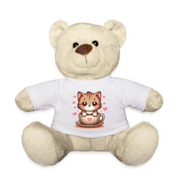 Chat avec tasse à café 2 - Nounours - blanc - Devant