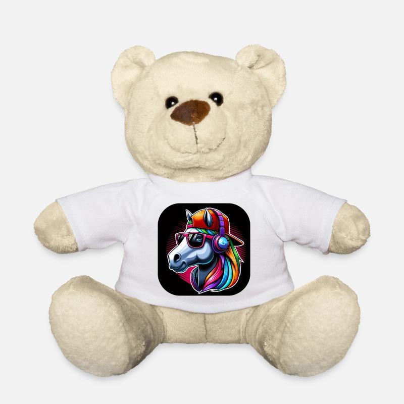 Pferd Rapper Kopf mit Cap Kopfhörer Sonnenbrille - Teddy - Weiß