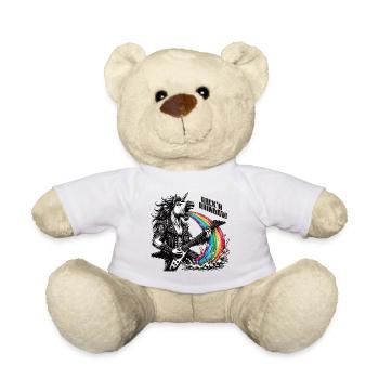 Rocker Heavy Metal Unicorn Pukes Rainbow - Teddy Bear - white - Front
