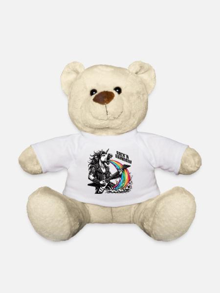 Rocker Heavy Metal Einhorn kotzt Regenbogen - Teddy - Weiß