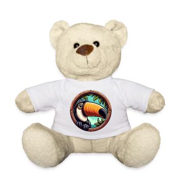 Cartoon toucan looking through round window - Teddy Bear - white - Front