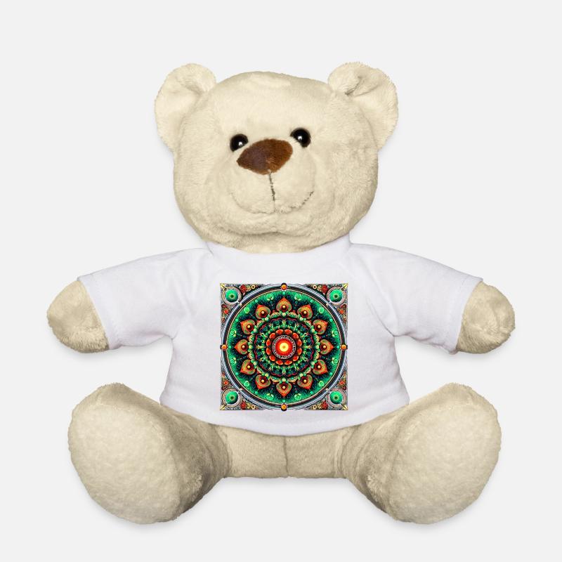 Manda en vitrail vert et orange - Nounours - blanc