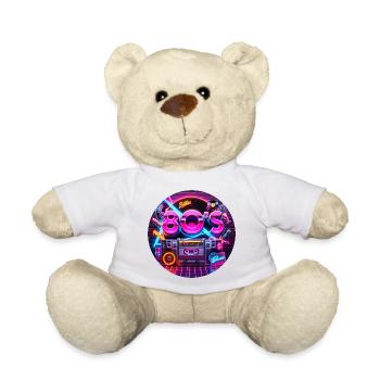 T-shirt rétro années 80 style néon vintage - Nounours - blanc - Devant