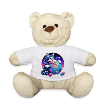 Cat plays with a ball of wool planet Earth - Teddy Bear - white - Front