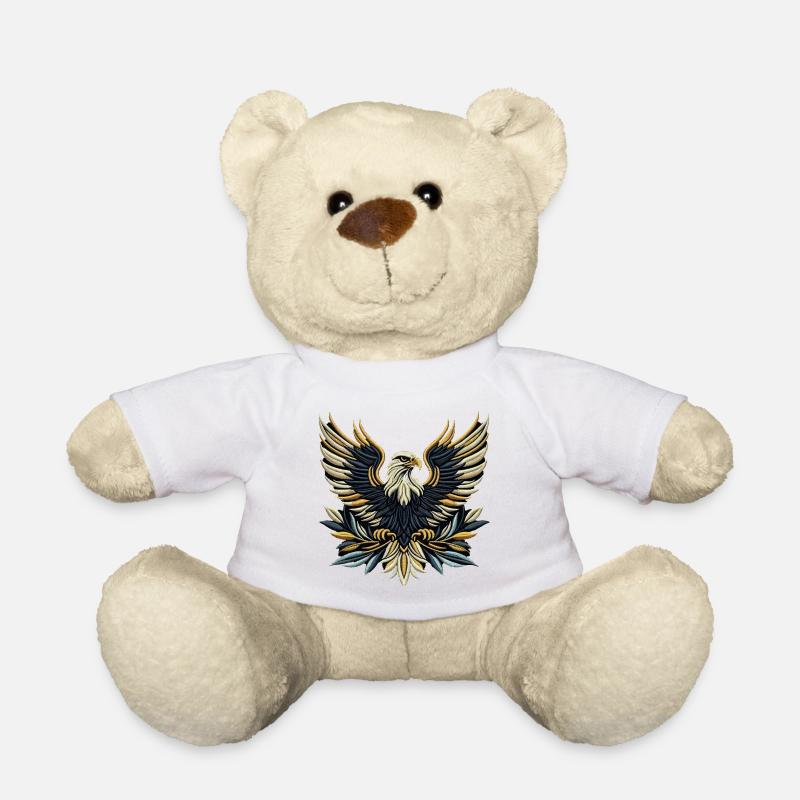 Regal Eagle Wings Embroidered Tee - Teddy Bear - white
