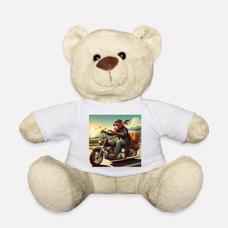 Monkey on motorbike - Teddy Bear - white