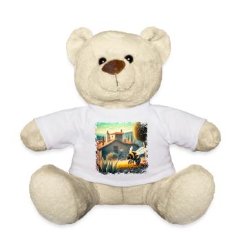 sonnige mediterrane Landschaft und eine Biene - Teddy - Weiß - Vorne