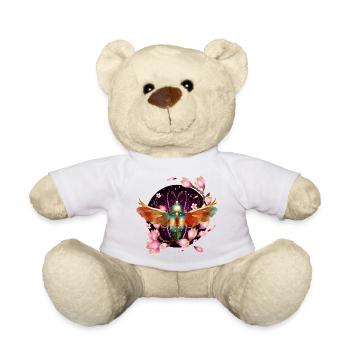 colorful shimmering insect with wings and magnolias - Teddy Bear - white - Front