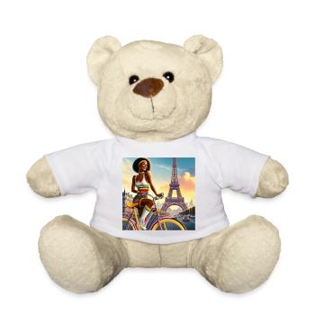 Beautiful Girl on a Bike, Eiffel Tower - Teddy Bear - white - Front