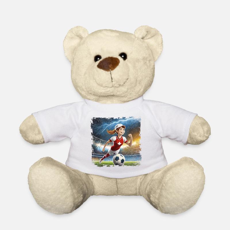 Fussballerin Comicfigur Stadion mit Blitzen - Teddy - Weiß
