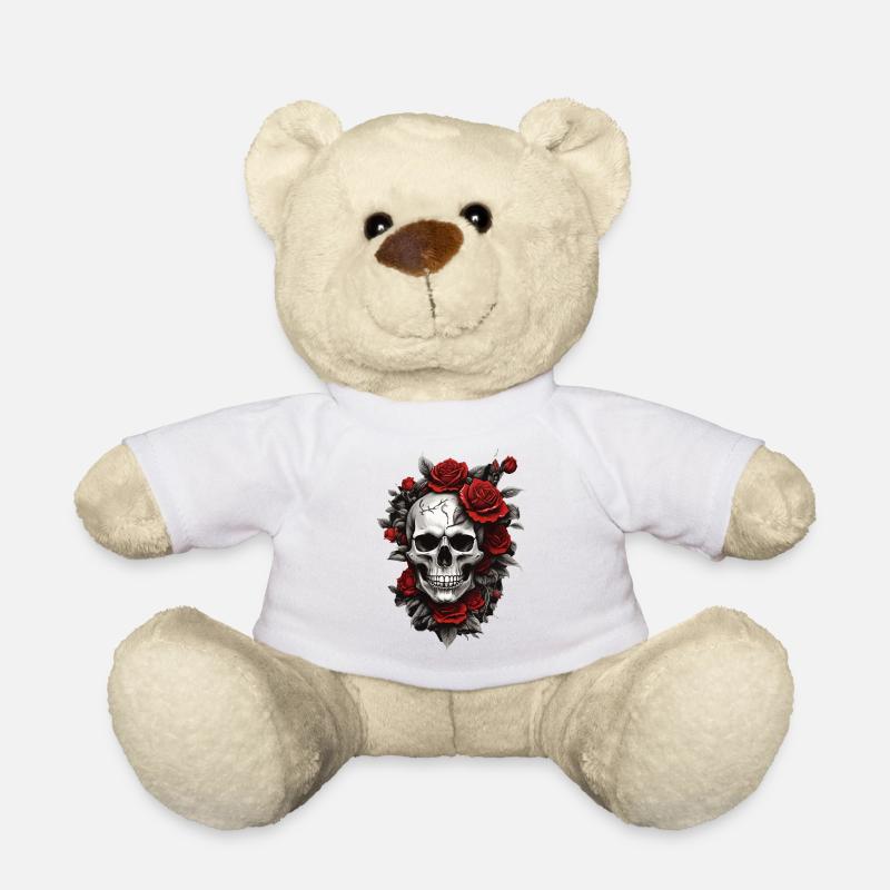 Crâne avec des roses rouges - Nounours - blanc