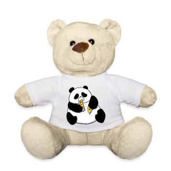 Fat Panda Bear Eating Pizza Comic Style - Teddy Bear - white - Front